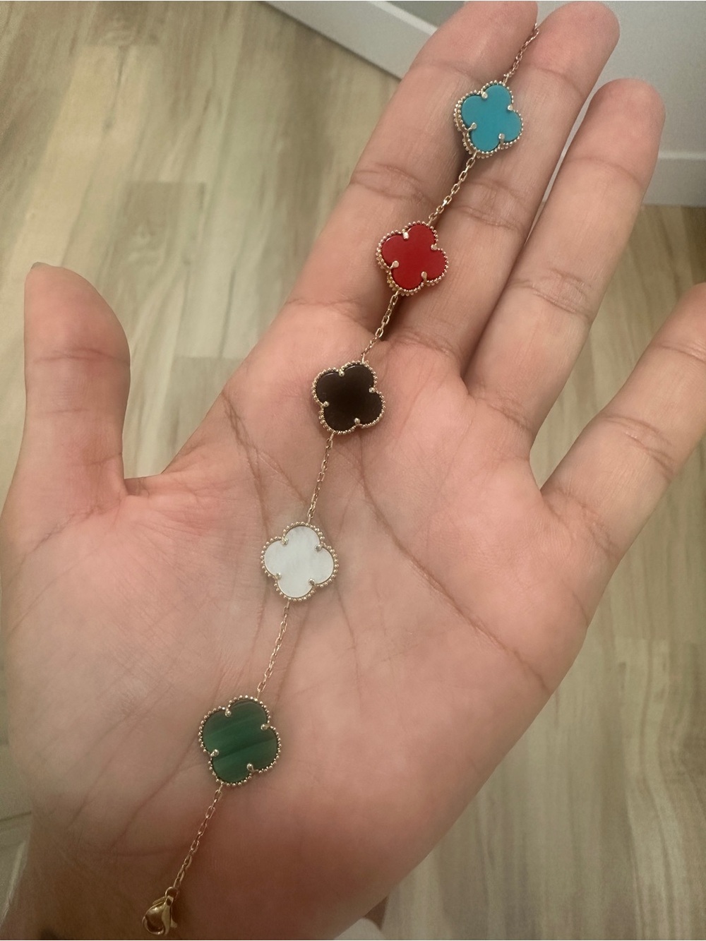 Multi-Color Clover Station Bracelet - Gold Chain